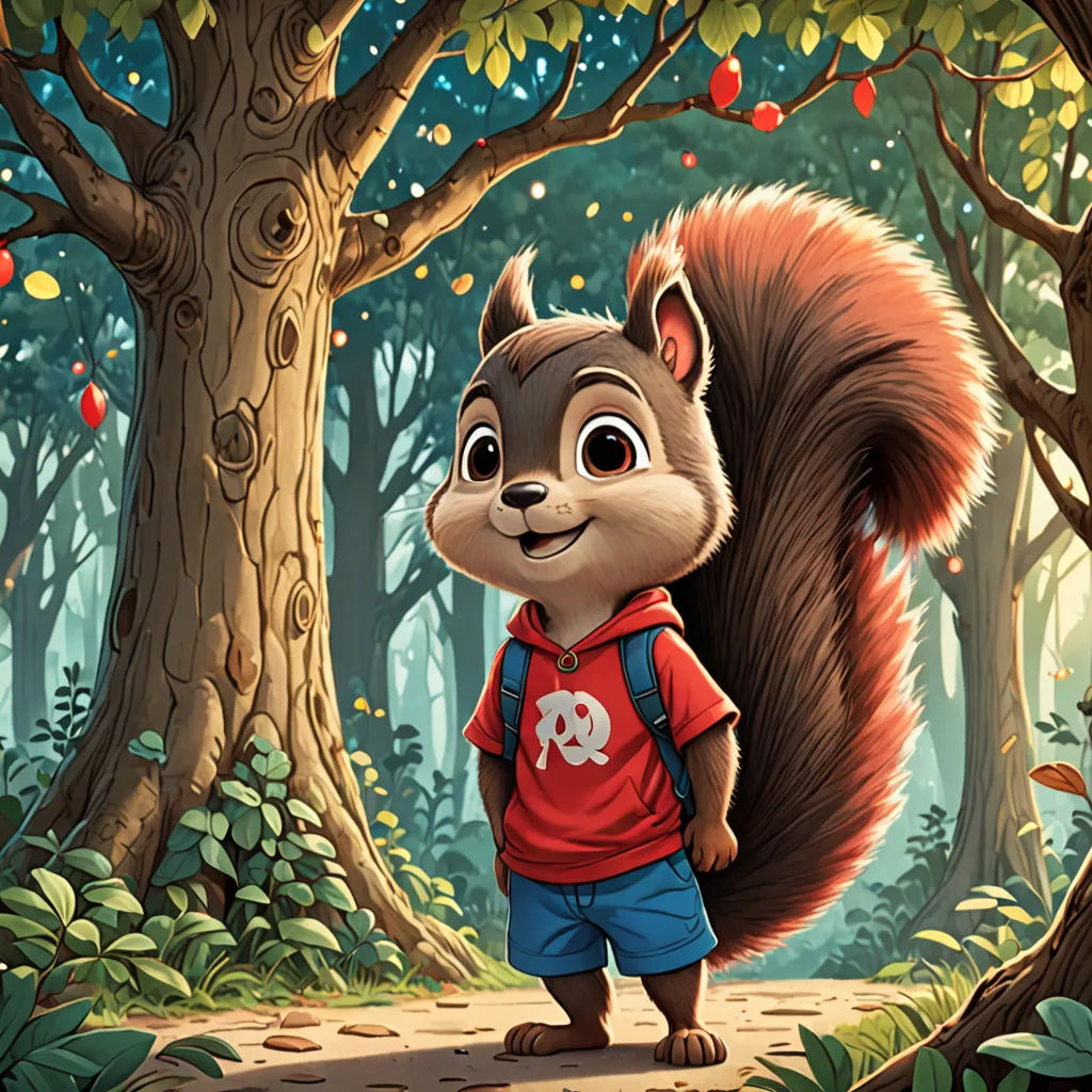 a squirrel is standing in the woods with a backpack on his back and a backpack on his back,, sots art, a storybook illustration, Chris LaBrooy, key art