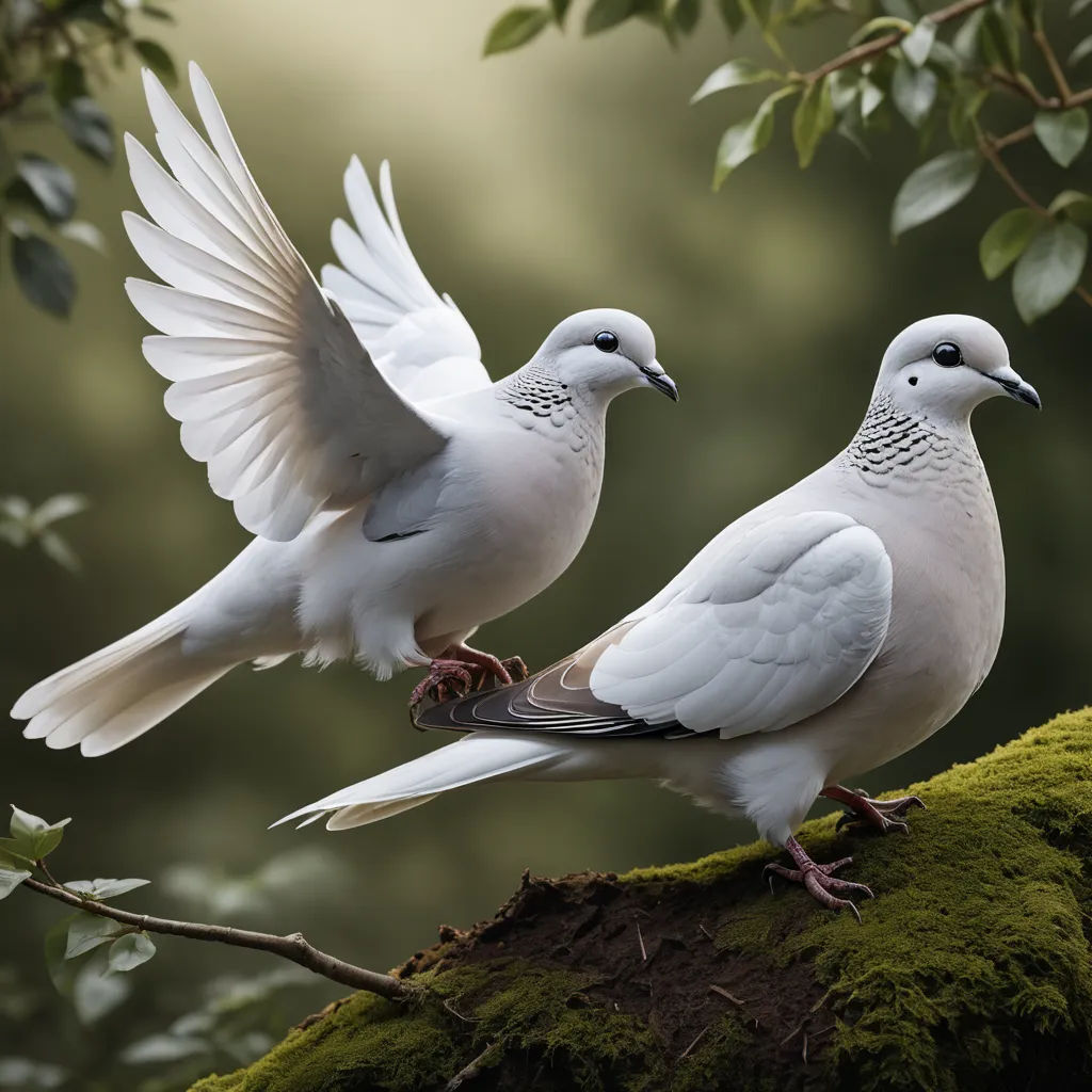 two white birds standing on a mossy branch with wings spread out and one bird is flapping its wings, naturalism, a stock photo, Anthony Devas, birds