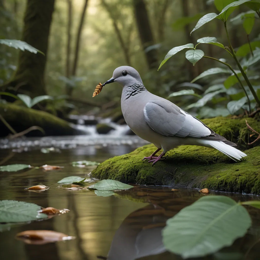a bird standing on a mossy rock in a forest with a stream running through it and lots of leaves, naturalism, a stock photo, Elke Vogelsang, nature