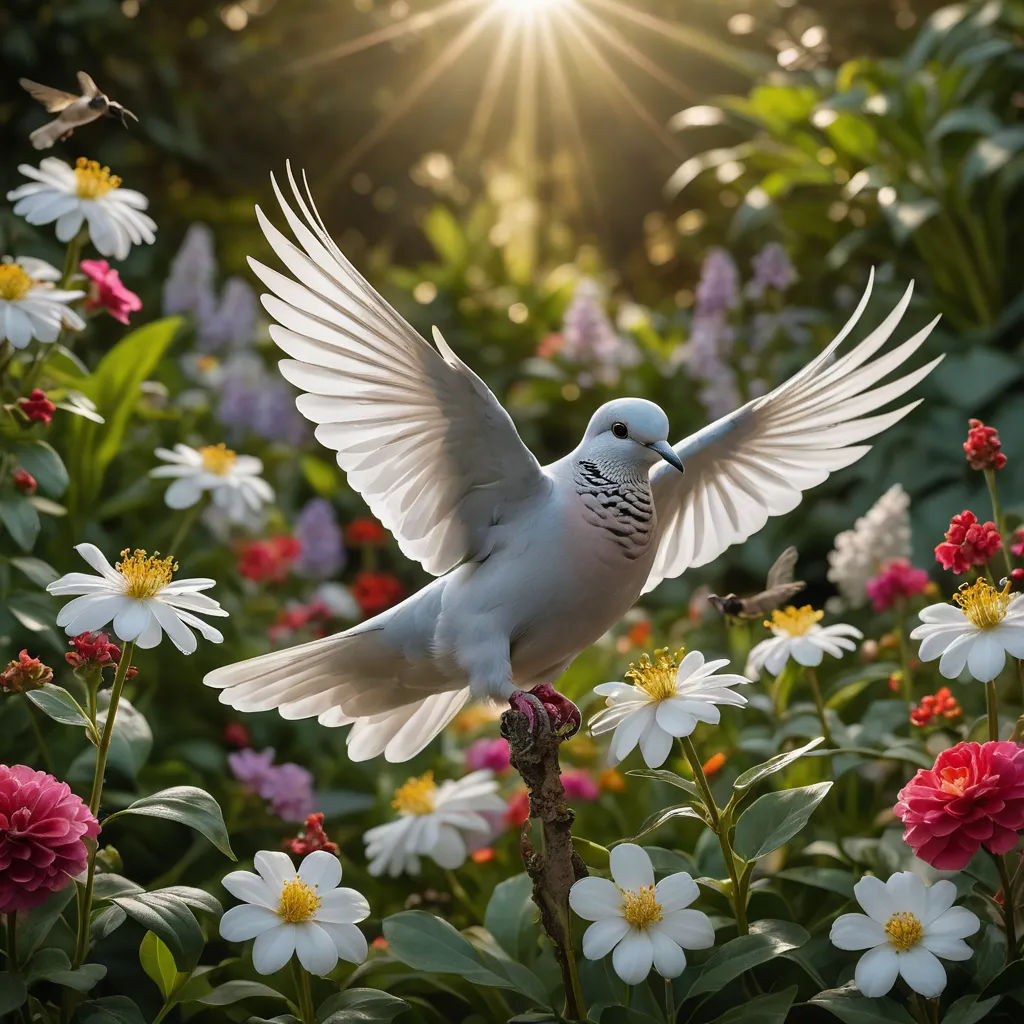 a white bird flying over a field of flowers and daisies with the sun shining in the background and a bird flying over the flowers, art photography, a stock photo, Dennis Ashbaugh, award - winning photo