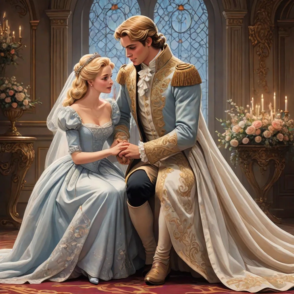 a painting of a man and woman dressed in medieval clothing sitting on a bench together in front of a stained glass window, disney, magical realism, a detailed painting, rossdraws global illumination