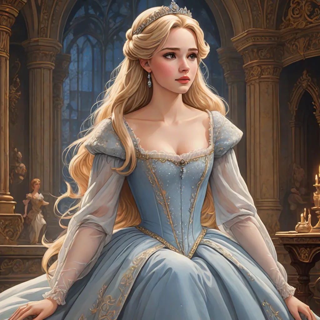 a painting of a woman in a blue dress sitting on a bench in a castle like setting with a candle lit candle, Charlie Bowater, fantasy art, a detailed painting, rossdraws global illumination