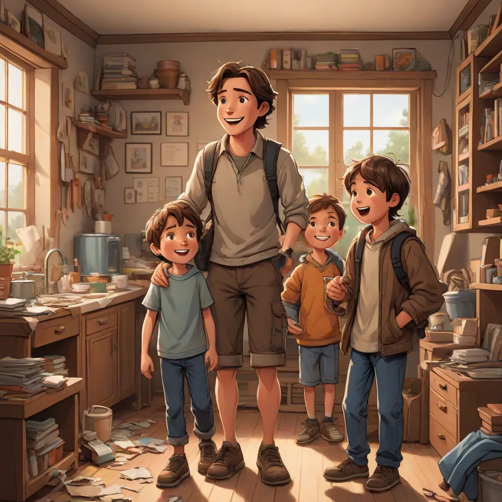 a family of five standing in a messy kitchen together, with a man standing behind them and a woman standing behind them, sots art, a storybook illustration, Aaron Jasinski, official art