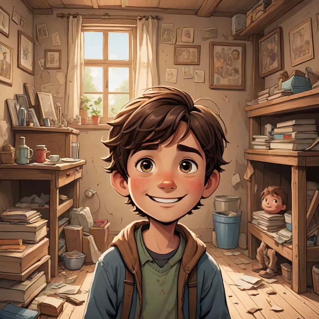 a boy is standing in a messy room with a book shelf and a window in the background and a doll is on the floor, photorealism, a storybook illustration, Diego Gisbert Llorens, rossdraws global illumination