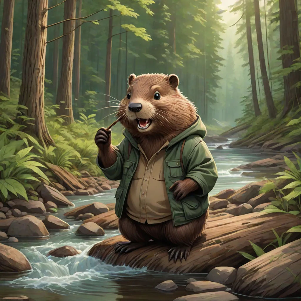 a painting of a man in a forest with a beaver on his lap and a river running through it, sots art, a character portrait, Dan Mumford, official art