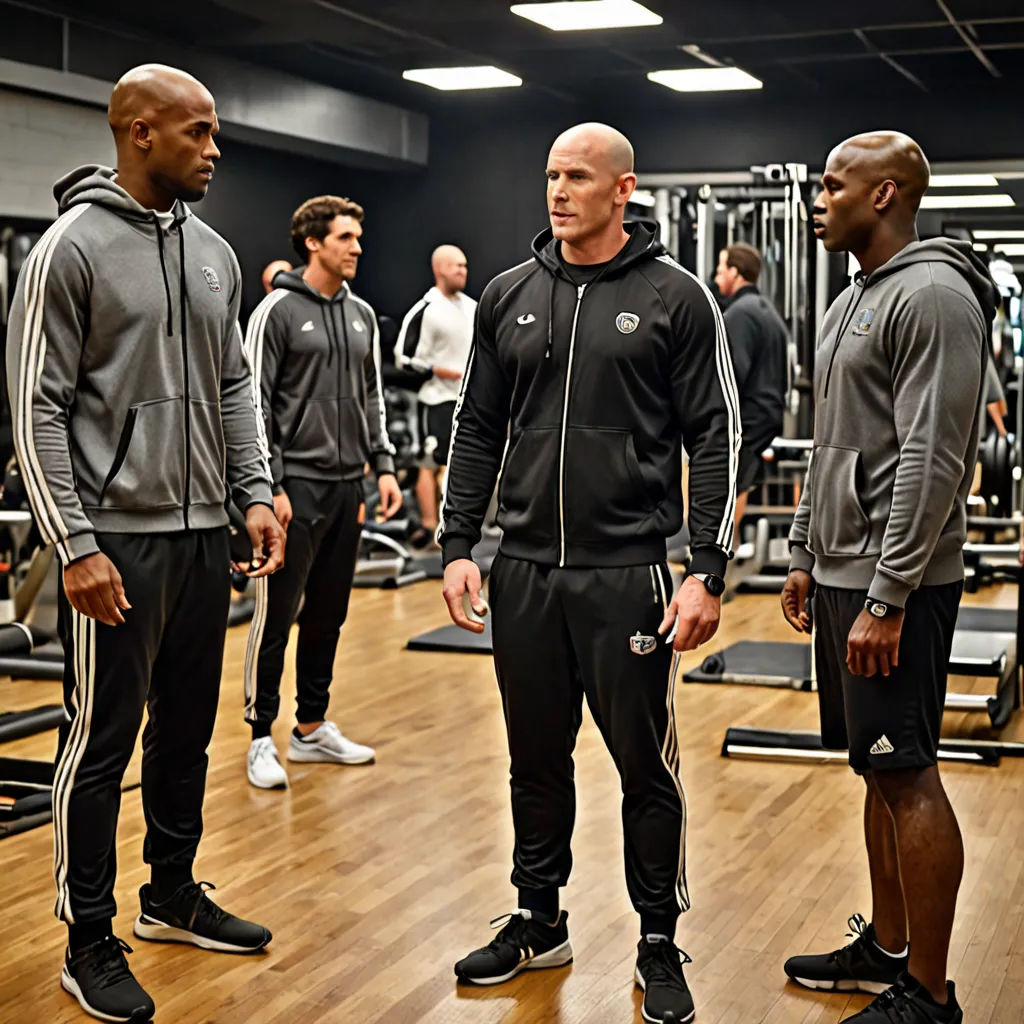 a group of men standing around a gym together in front of a mirror with a man in the middle of the room, antipodeans, a renaissance painting, Ahmed Yacoubi, promotional image