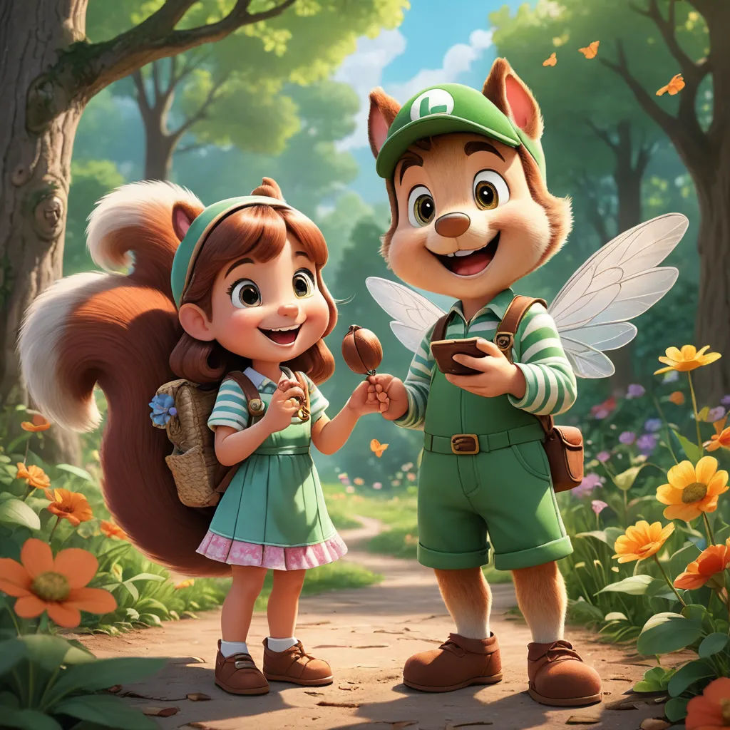 a cartoon picture of a boy and a girl holding hands and talking to each other in a forest with flowers and trees, furry art, a digital rendering, Chris LaBrooy, official art