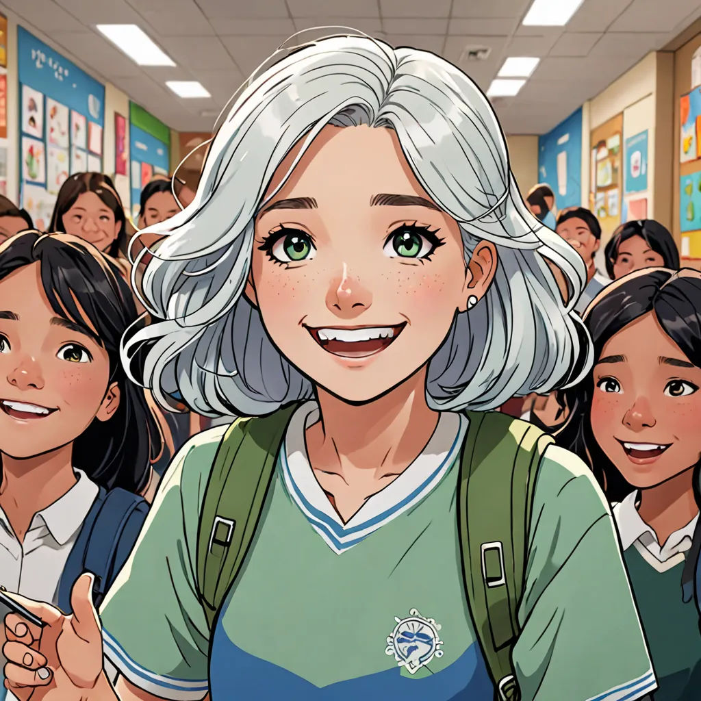 a cartoon of a woman with a backpack in a classroom with other children in the background and a cartoon of a woman with a backpack in the foreground, vancouver school, a comic book panel, Artgerm, rossdraws global illumination