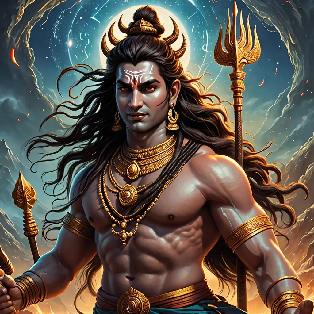 a man with a sword and a demon face on his face, holding a staff and a sword in his hand, samikshavad, a detailed painting, Bholekar Srihari, professional digital painting