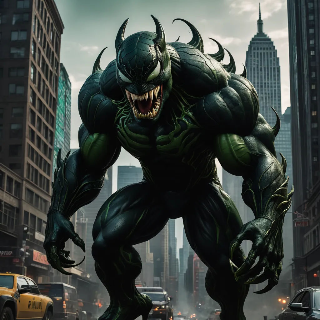 a giant monster with a huge grin on its face in a city street with cars and buildings in the background, photorealism, concept art, Eddie Mendoza, unreal engine highly rendered