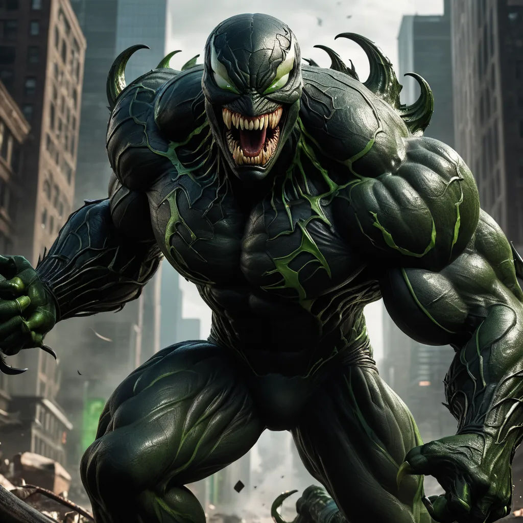 a green monster with fangs on his face and claws out, in a city setting with skyscrapers and buildings, verdadism, concept art, Eddie Mendoza, vfx