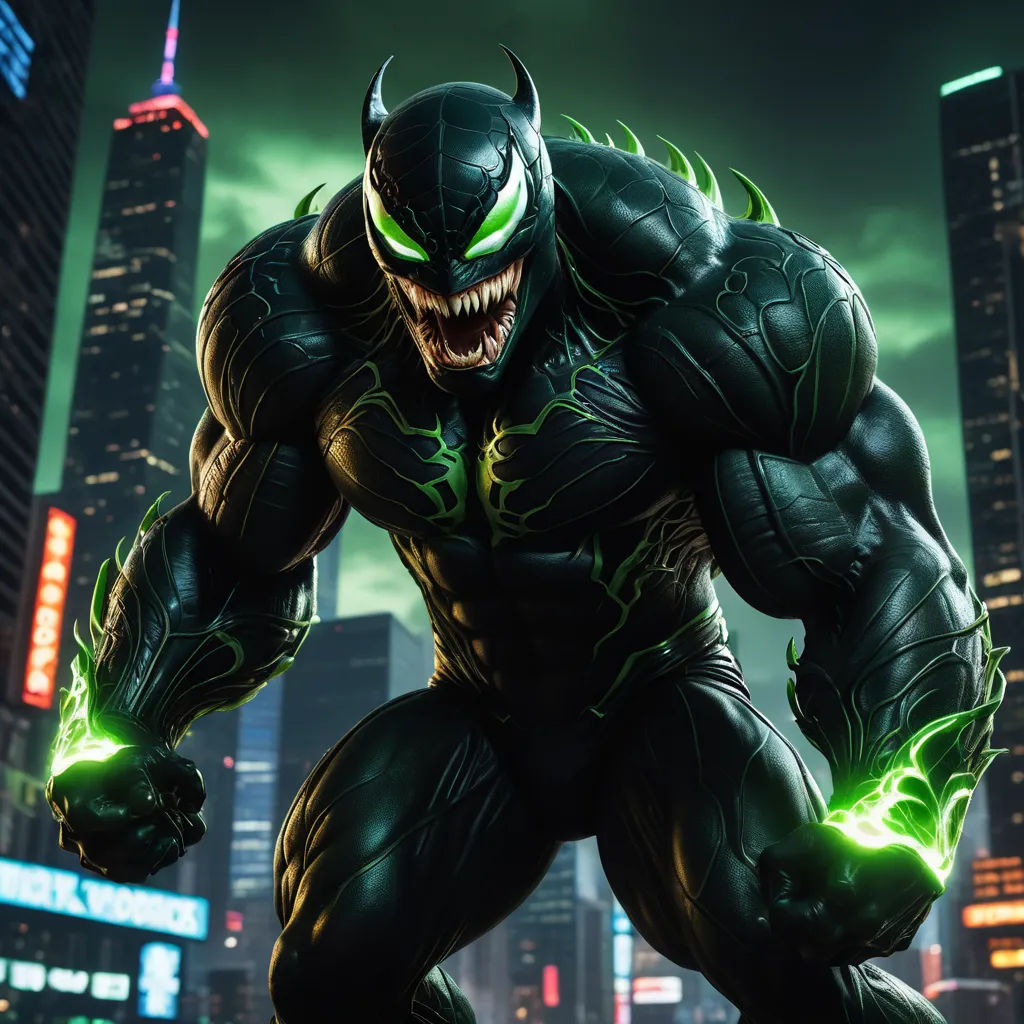 a man in a black suit with green lights on his face and a city in the background with skyscrapers, sots art, concept art, Eddie Mendoza, unreal engine 5 highly rendered