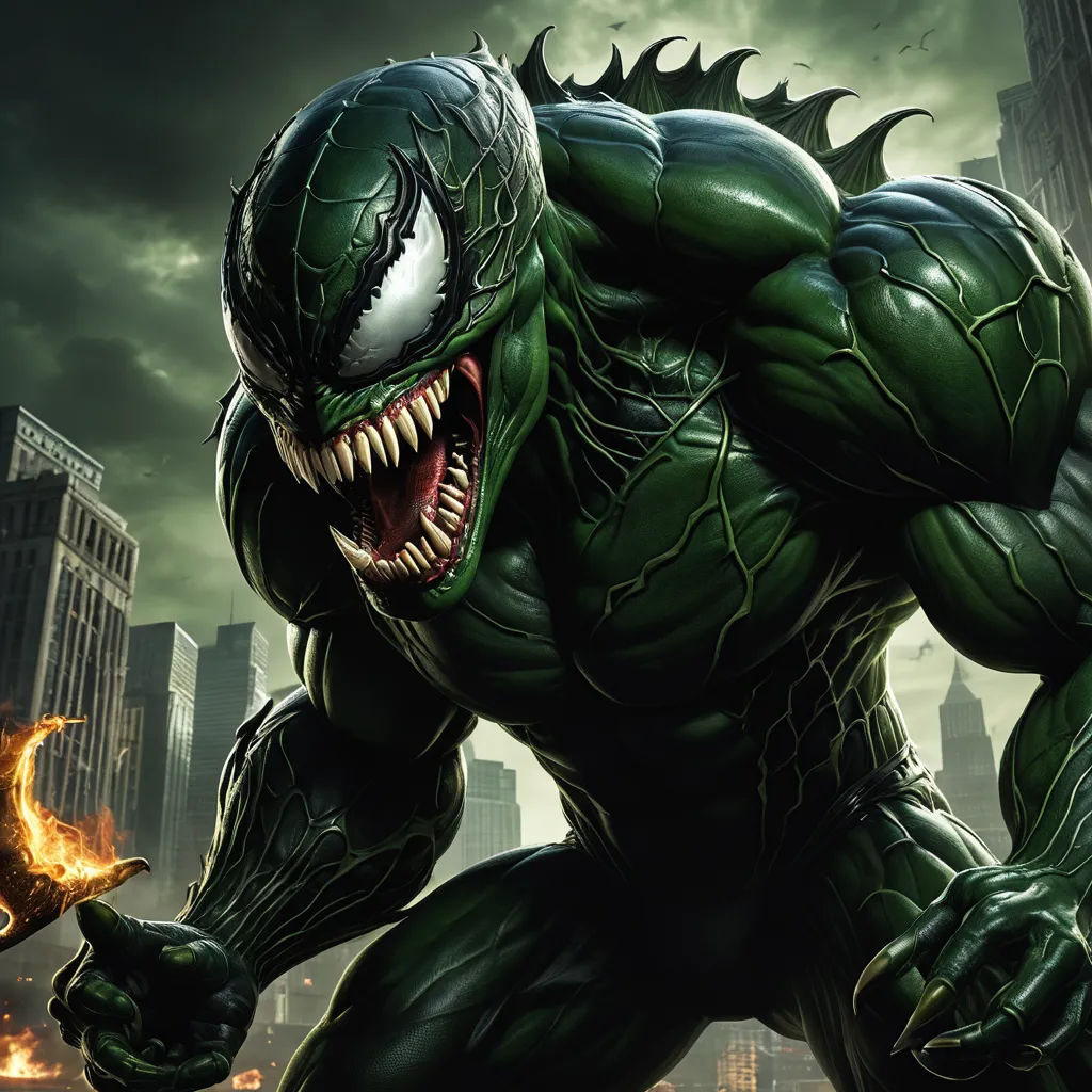 a close up of a monster with a city in the background and a fire in the foreground with a building in the background, photorealism, concept art, Eddie Mendoza, marvel comics