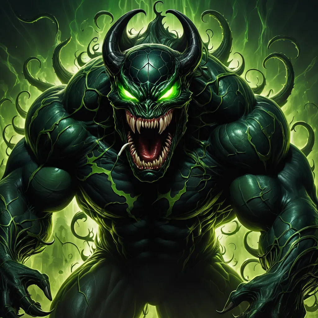 a green monster with a large grin of teeth and fangs on its face, with a green background and a green glow, sumatraism, a digital rendering, Eddie Mendoza, magic the gathering artwork