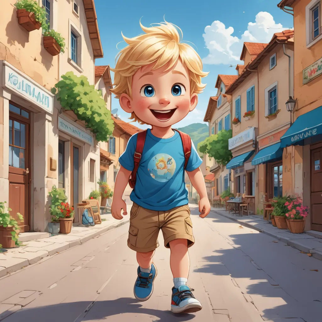 a boy walking down a street in front of a store front with a backpack on his back and a backpack on his shoulder, american scene painting, a storybook illustration, Chris LaBrooy, rossdraws global illumination