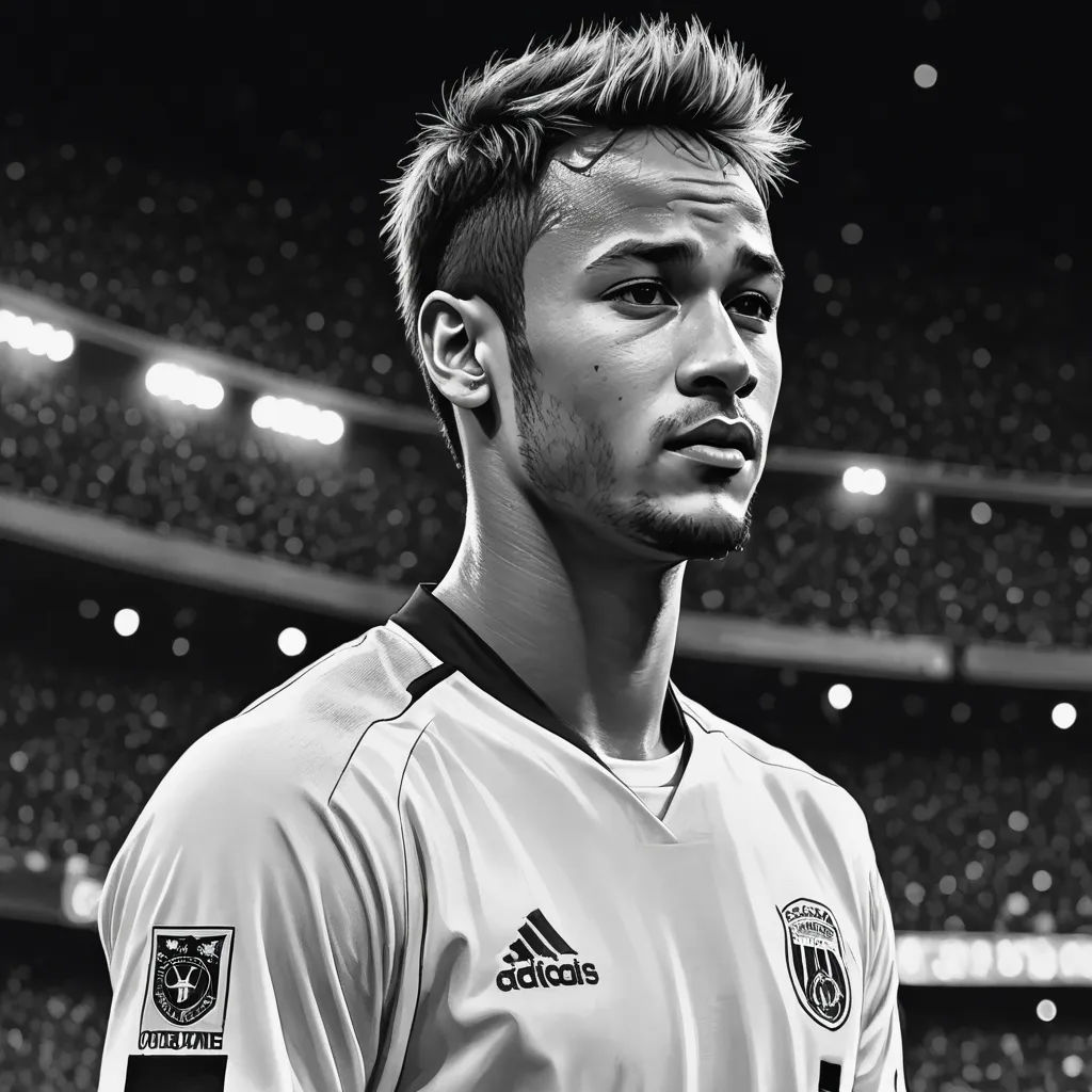 a man standing in a stadium with a soccer jersey on and a stadium full of people in the background, hyperrealism, a black and white photo, Carles Delclaux Is, foto realistic