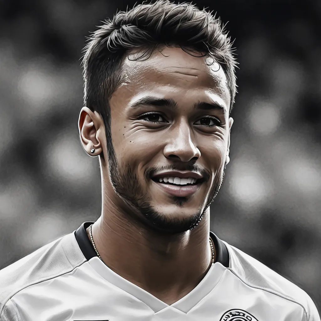 a man with a beard and a soccer jersey smiling at the camera with a black and white background and a stadium, realism, a digital painting, Adam Willaerts, foto realistic
