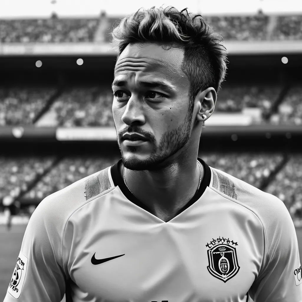 a man in a soccer uniform standing in front of a stadium full of people and a stadium full of people, les nabis, a black and white photo, Americo Makk, adobe lightroom