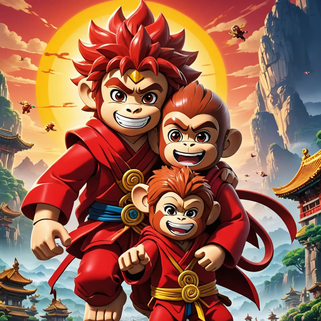 a monkey and monkey in a cartoon style with a monkey on his back, and a monkey on his arm, sots art, poster art, Du Jin, key art