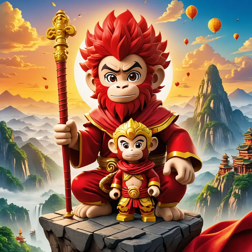 a monkey and a monkey sitting on a rock with a sword in their hands and a monkey on the other side of the rock, sots art, poster art, Alex Petruk APe, key art