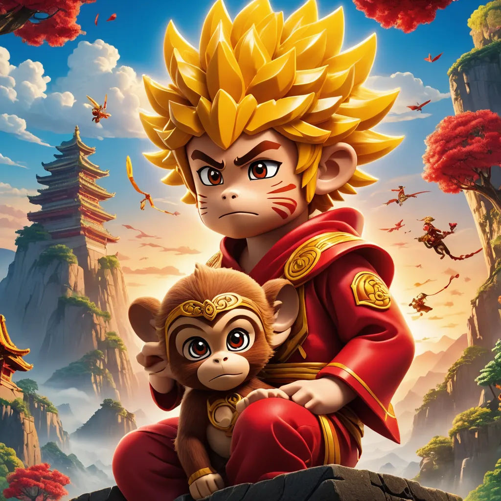 a monkey and monkey in a cartoon style with a monkey on his lap, and a monkey on his lap, sots art, poster art, Du Jin, key art