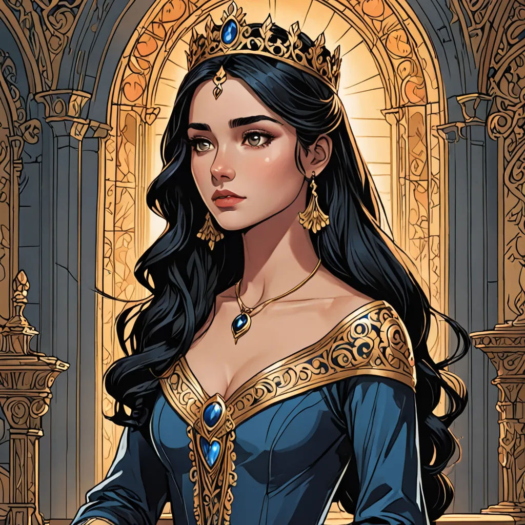 a woman in a blue dress with a tiara on her head and a gold crown on her head, fantasy art, a character portrait, Charlie Bowater, beautiful detailed