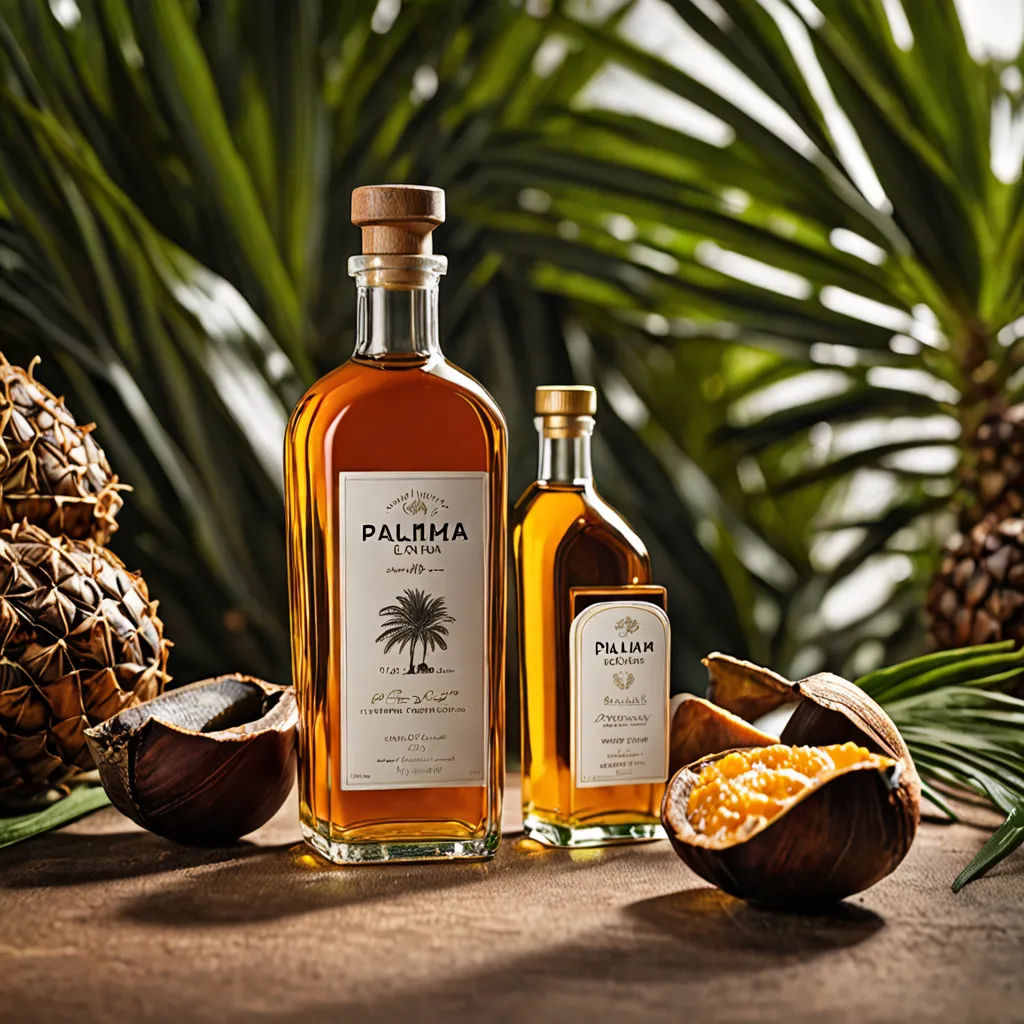 a bottle of palm oil next to a pineapple and a bottle of rum on a table with a pineapple, photorealism, a still life, Boetius Adamsz Bolswert, palm trees