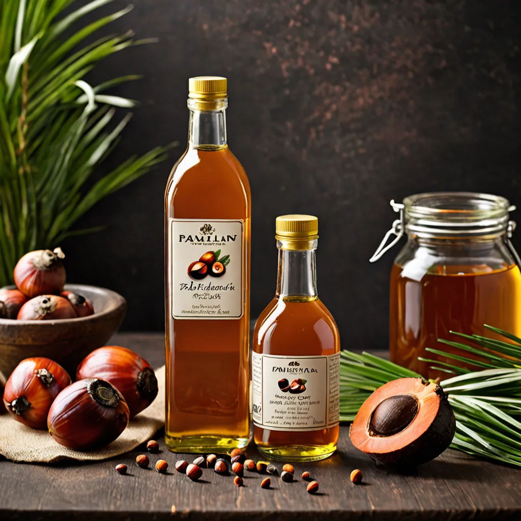 a table topped with bottles of alcohol and nuts next to a bowl of fruit and a palm leaf on top of a table, panfuturism, a still life, Bogi Fabian, product photography