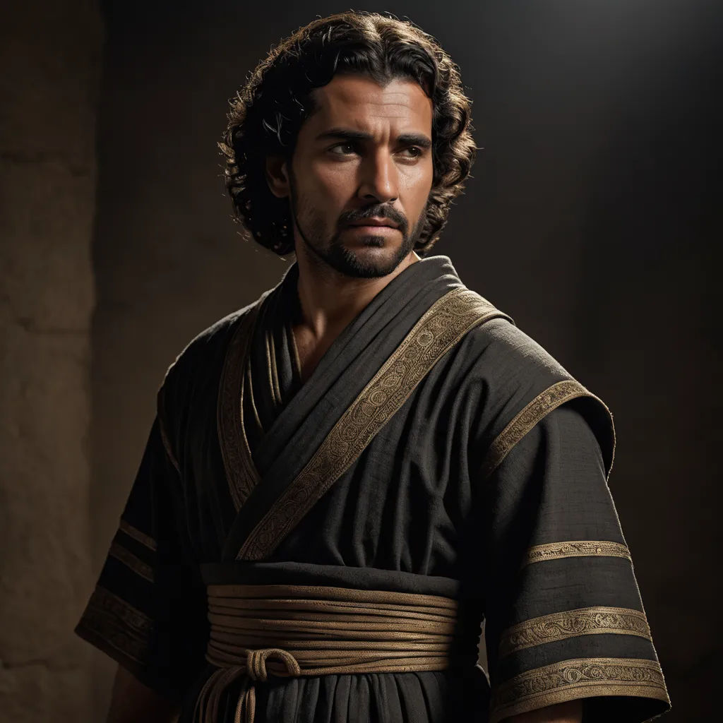 a man with a beard and a robe on is posing for a picture in a dark room with a spotlight, hurufiyya, a character portrait, Ahmed Karahisari, promotional image