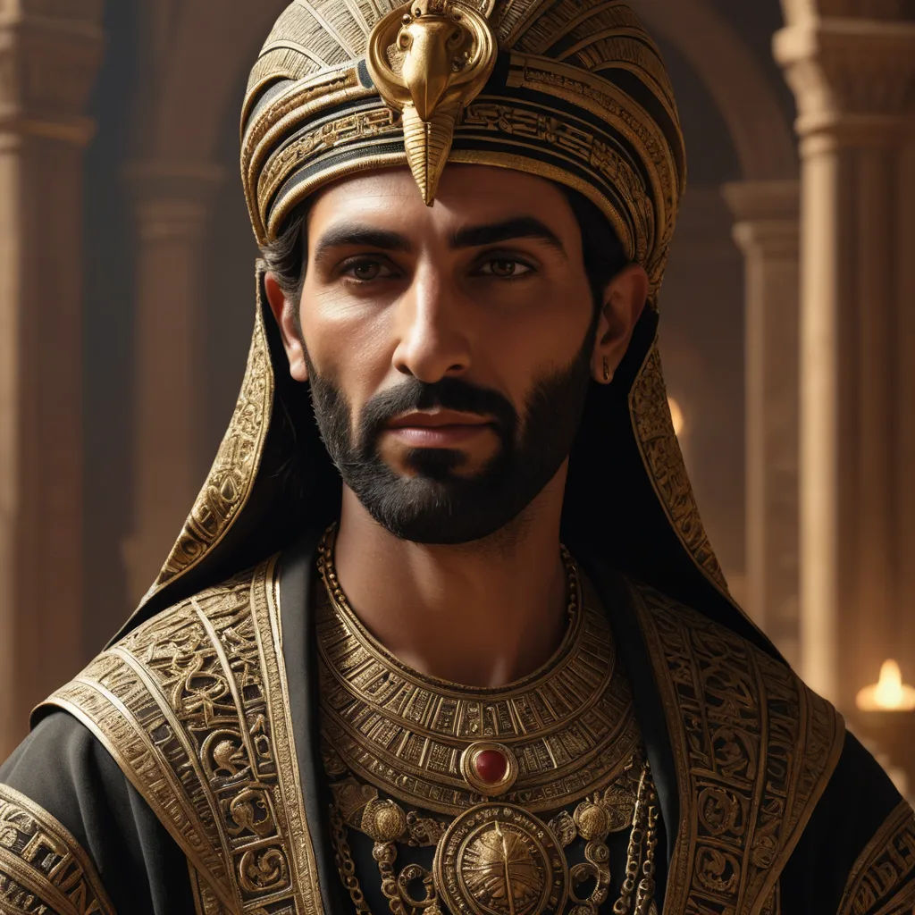 a man in a golden outfit with a beard and a gold headdress on his head and a gold necklace, qajar art, a character portrait, Altoon Sultan, unreal engine highly rendered