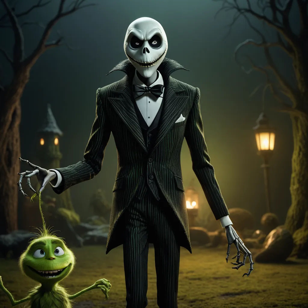 a creepy man in a suit and a green frog in a field at night with a lantern in the background, gothic art, a poster, Charles Fremont Conner, promotional image