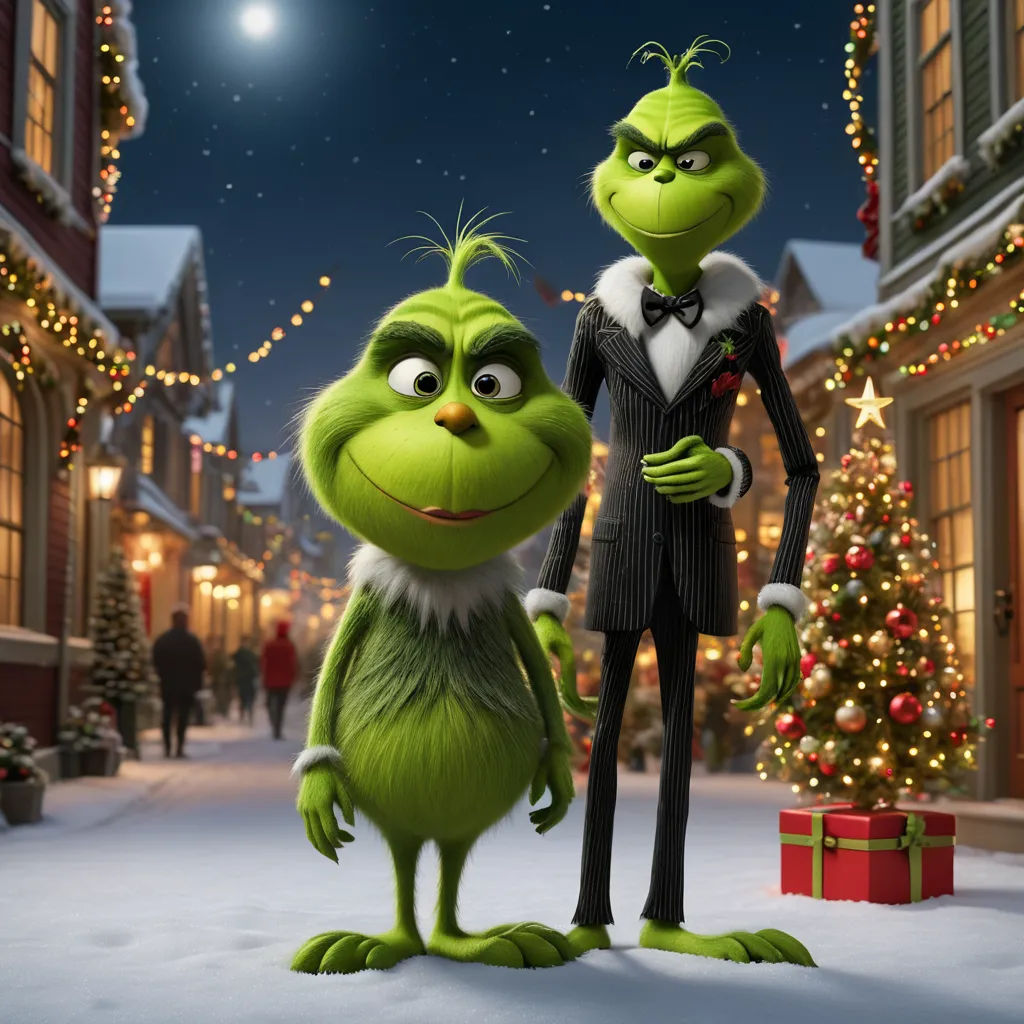 the grin and the lepreo are standing in front of a christmas tree in the movie the grin, furry art, a digital rendering, Ernest William Christmas, promotional image