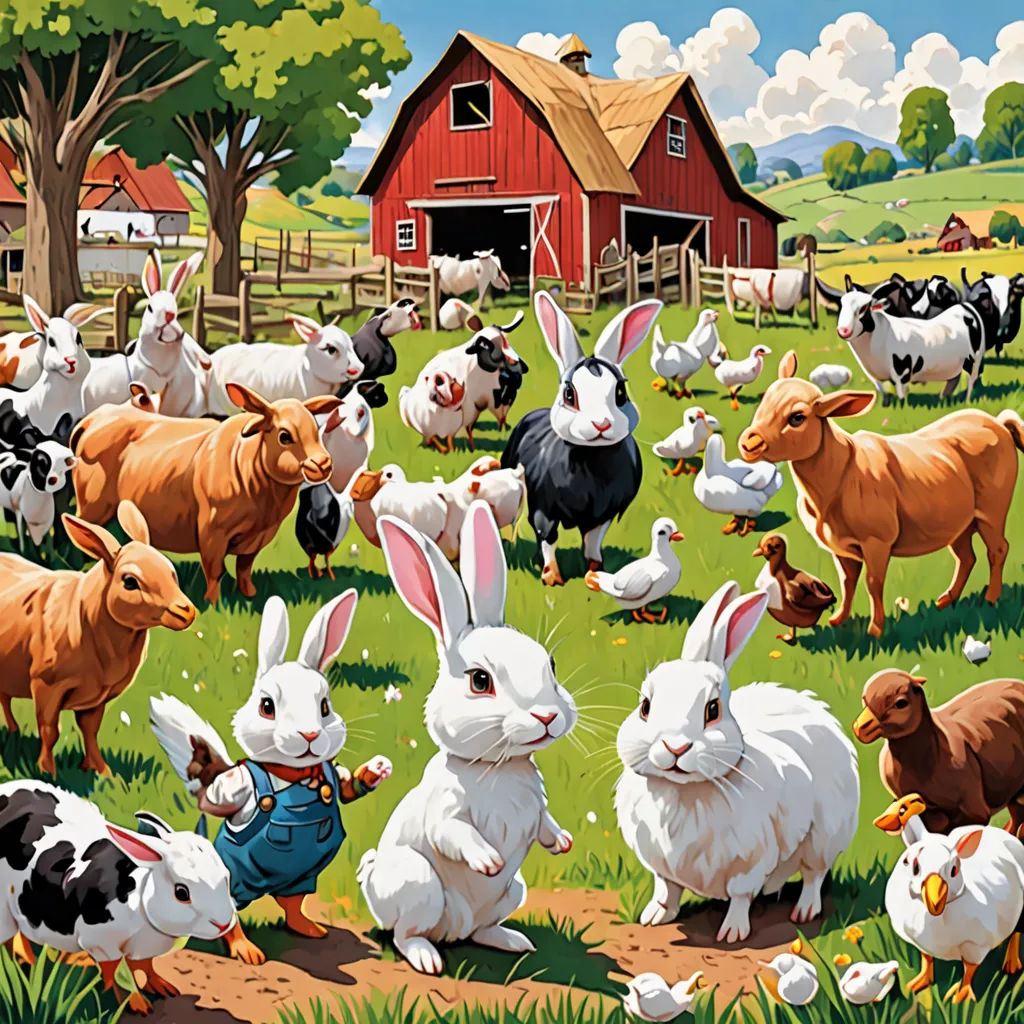 a painting of a farm scene with many animals and a farmer's wife in the background, and a barn in the background, folk art, a storybook illustration, Chris LaBrooy, furaffinity
