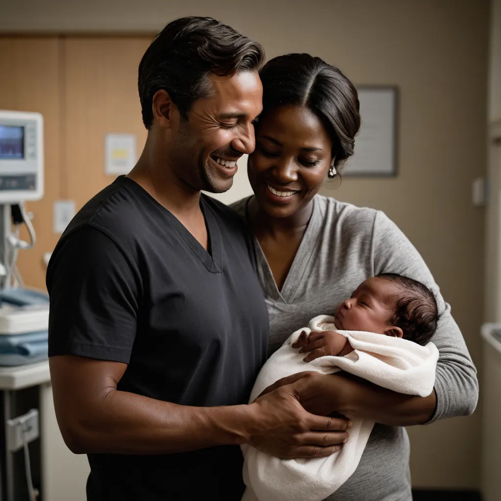 a man and woman holding a baby in a hospital room with a monitor in the background and a baby in the foreground, neoplasticism, a stock photo, Claire Falkenstein, promotional image