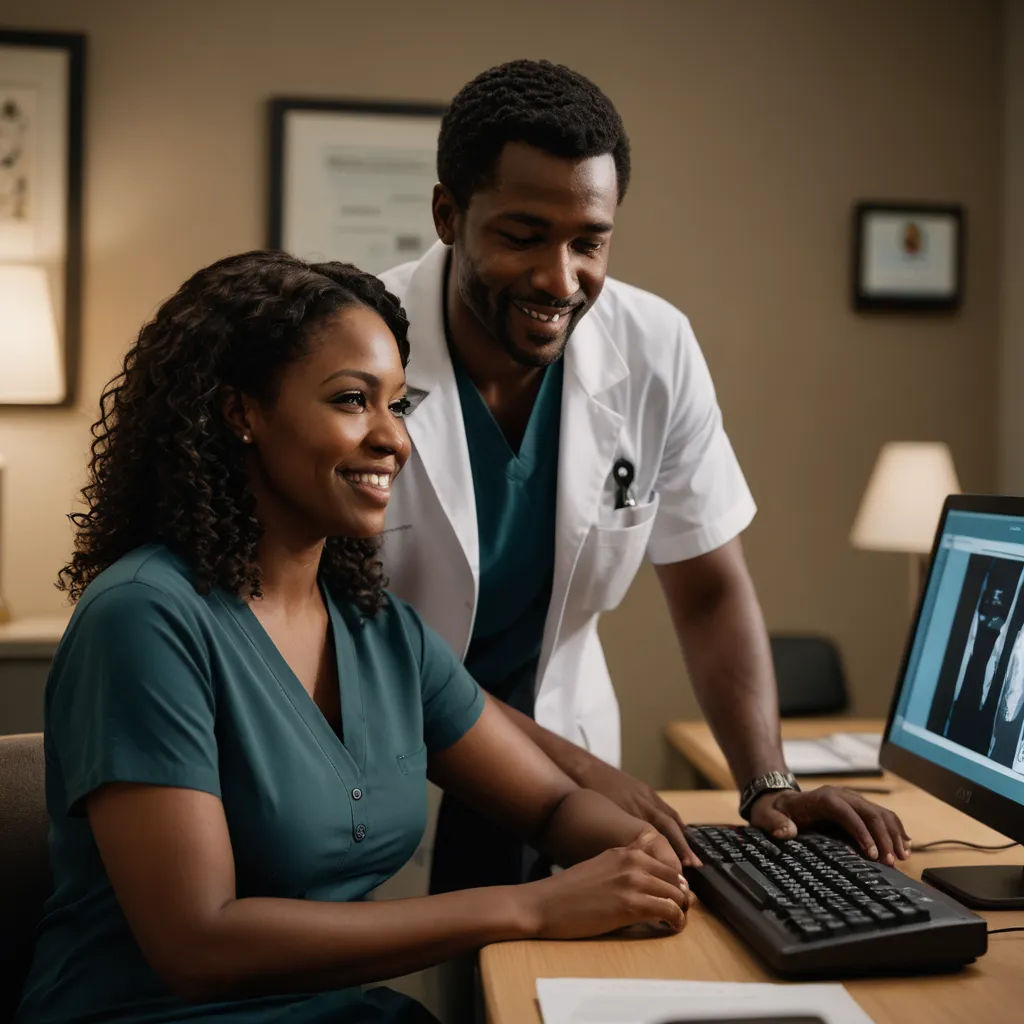a man and woman looking at a computer screen together in a room with a lamp on the side of the room, neoplasticism, a stock photo, Dr. Atl, promotional image