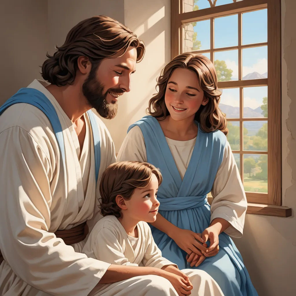 a painting of a man and woman with a child sitting on a window sill with a window behind them, american scene painting, a storybook illustration, Brothers Hildebrandt, official art