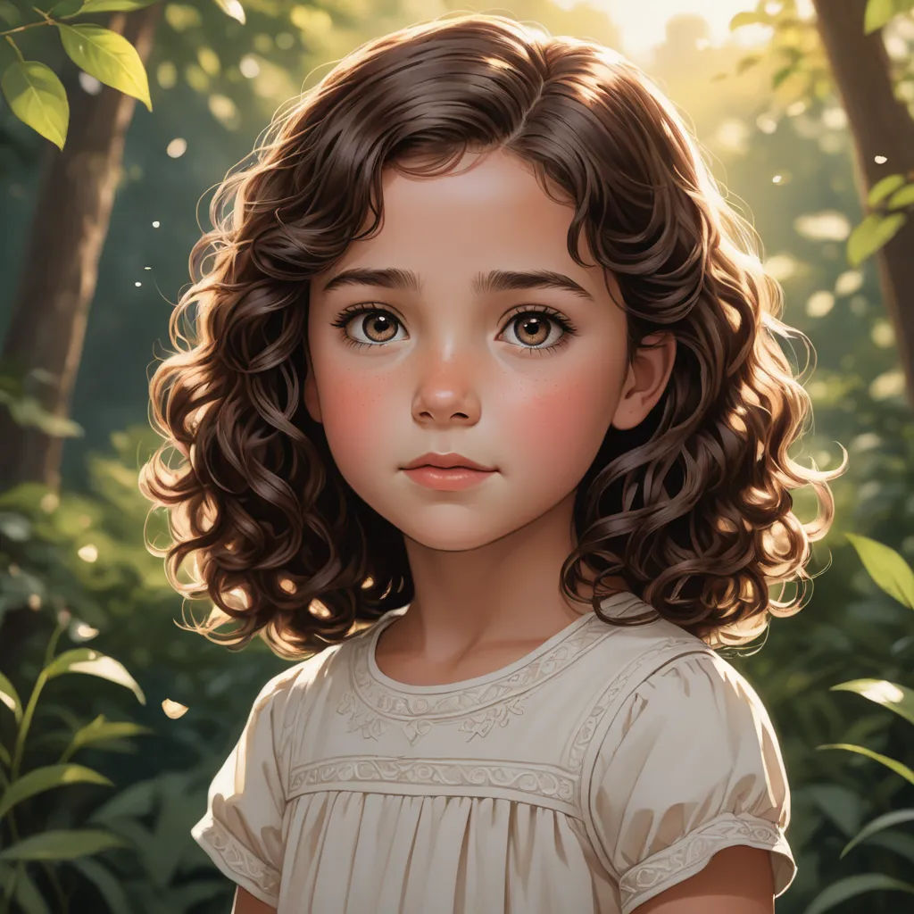 a painting of a little girl in a forest with trees and grass in the background, with sunlight shining through the leaves, photorealism, a detailed painting, Charlie Bowater, cushart krenz