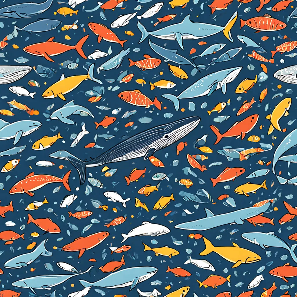 a large group of fish swimming in a blue ocean with bubbles and bubbles on the water surface, with a blue background, Diego Gisbert Llorens, maximalism, a jigsaw puzzle, detailed illustration