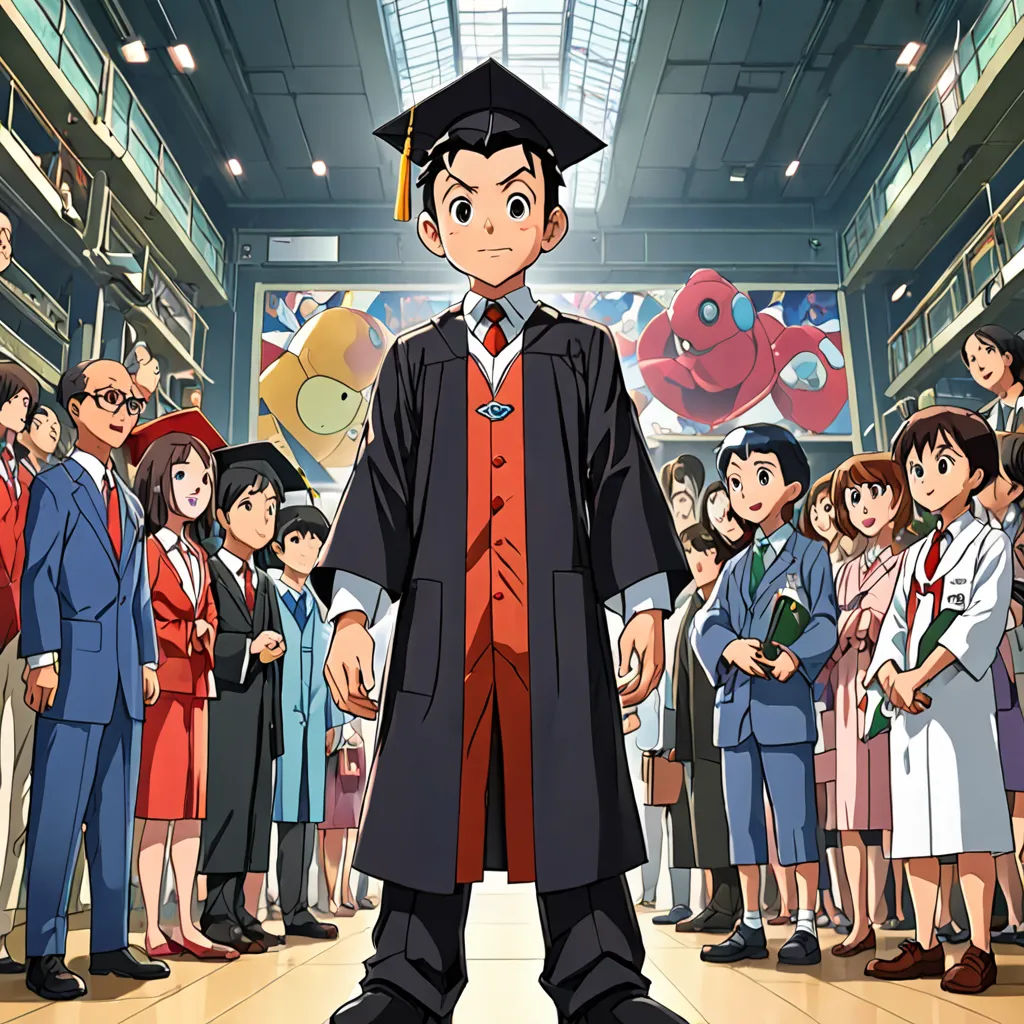 a man in a graduation gown standing in front of a group of people in a building with a large group of people behind him, academic art, concept art, Adam Manyoki, official art