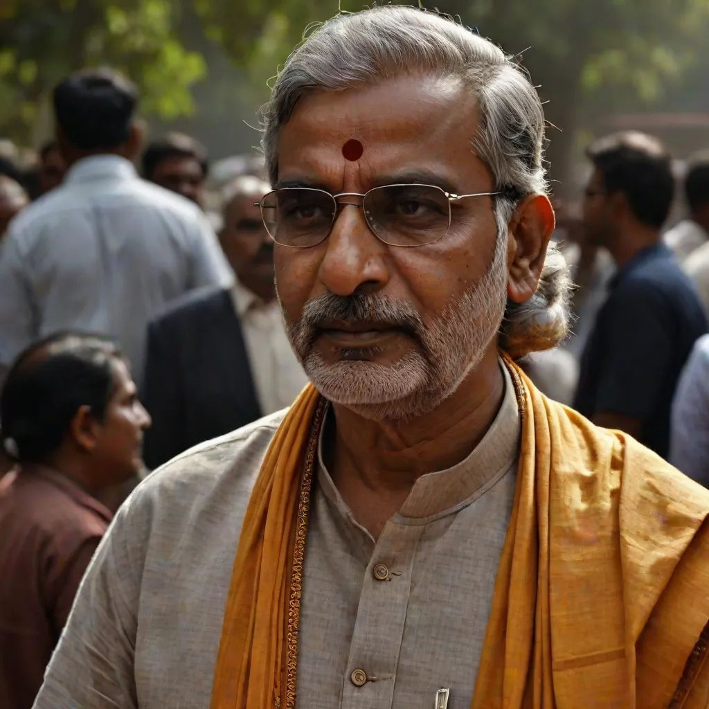 a man with a beard and glasses standing in front of a crowd of people in india, wearing a yellow scarf, Bholekar Srihari, samikshavad, a character portrait, movie still frame