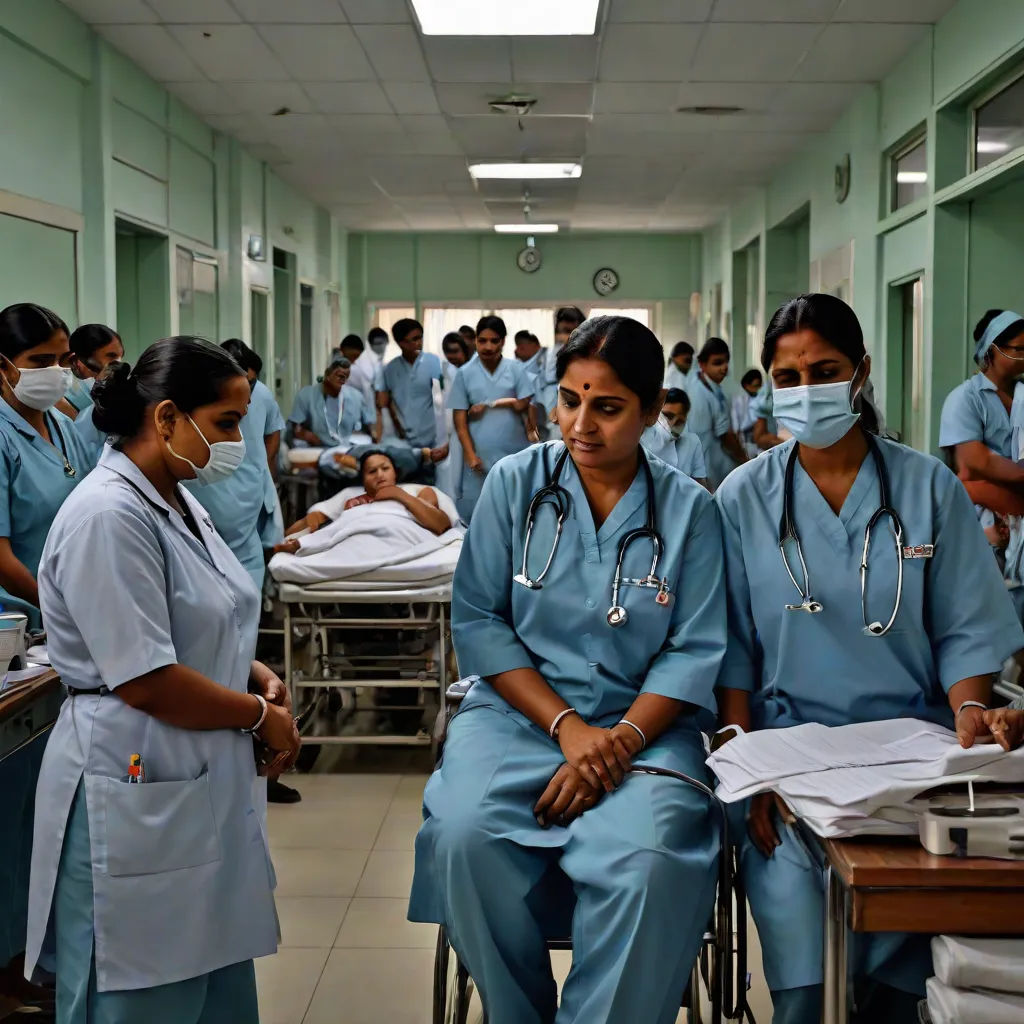 a group of nurses sitting in a hospital room with a patient in the background and a nurse in the foreground, Anthony Devas, neoplasticism, a jigsaw puzzle, promotional image