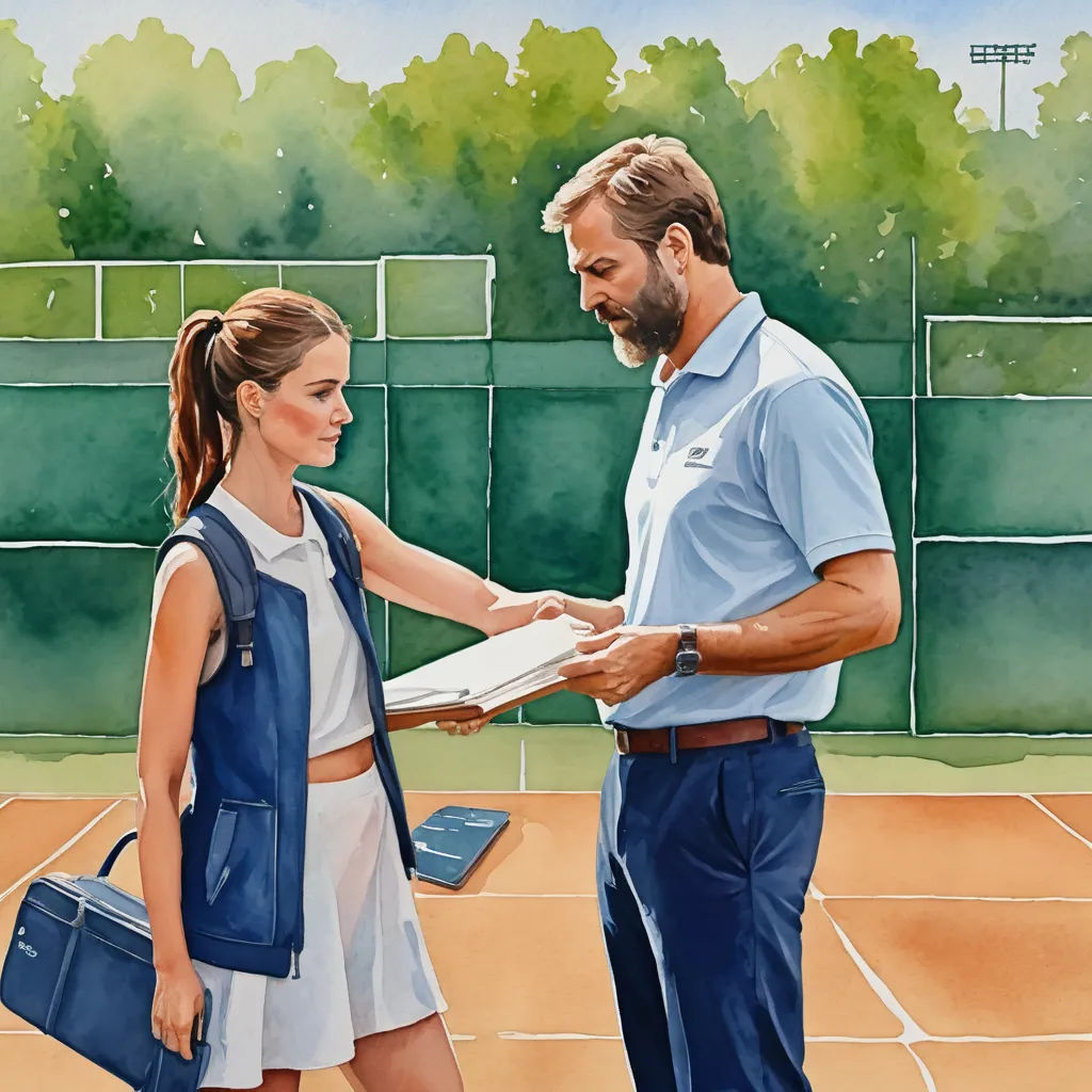 a painting of a man and a woman on a tennis court with a book in their hand and a tennis racket in their other hand, american scene painting, an ultrafine detailed painting, Eric Zener, in gouache detailed paintings