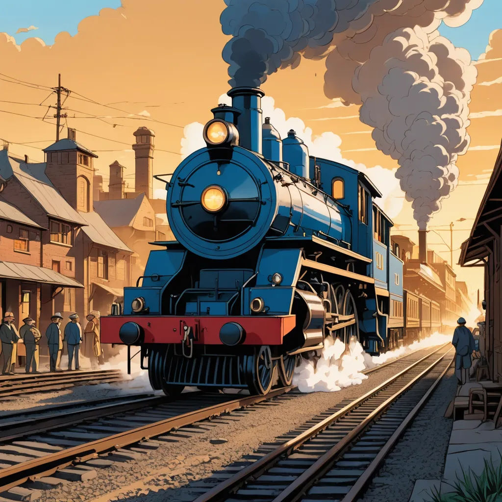 a train traveling down train tracks next to a train station with people standing on the side of the tracks, american scene painting, a detailed matte painting, Dan Mumford, highly detailed digital painting