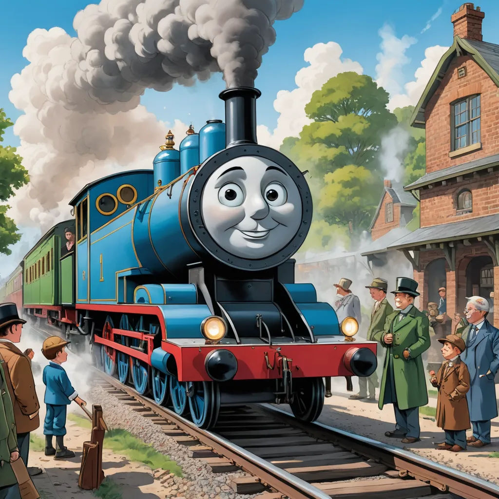 a painting of a train with a man standing next to it and a group of people standing around it, sots art, a digital rendering, David Brewster, official art