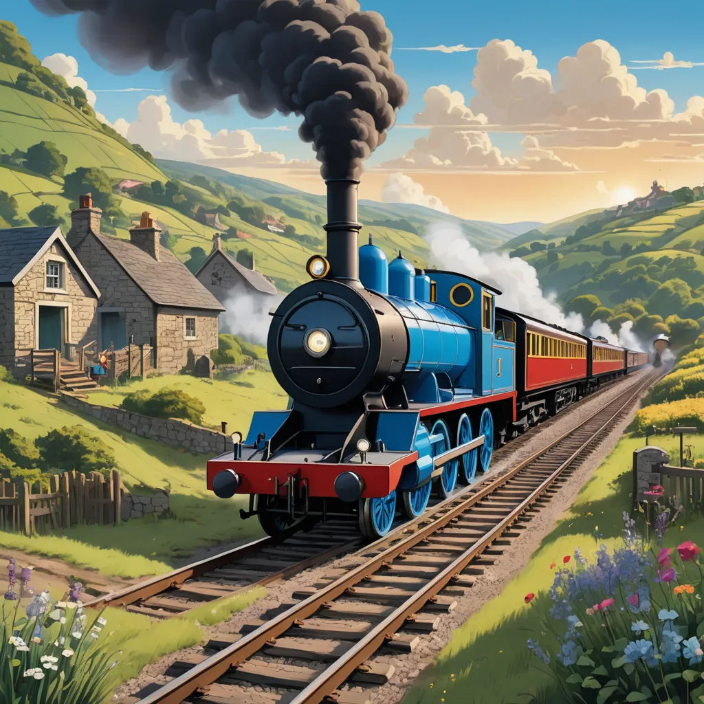 a painting of a train traveling down the tracks in a rural area with a house and a mountain in the background, american scene painting, a detailed matte painting, Evgeny Lushpin, official art