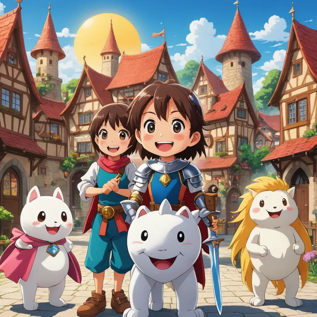 a group of people standing in front of a castle with a cat and a cat on the ground next to them, sots art, concept art, Cedric Seaut (Keos Masons), official art