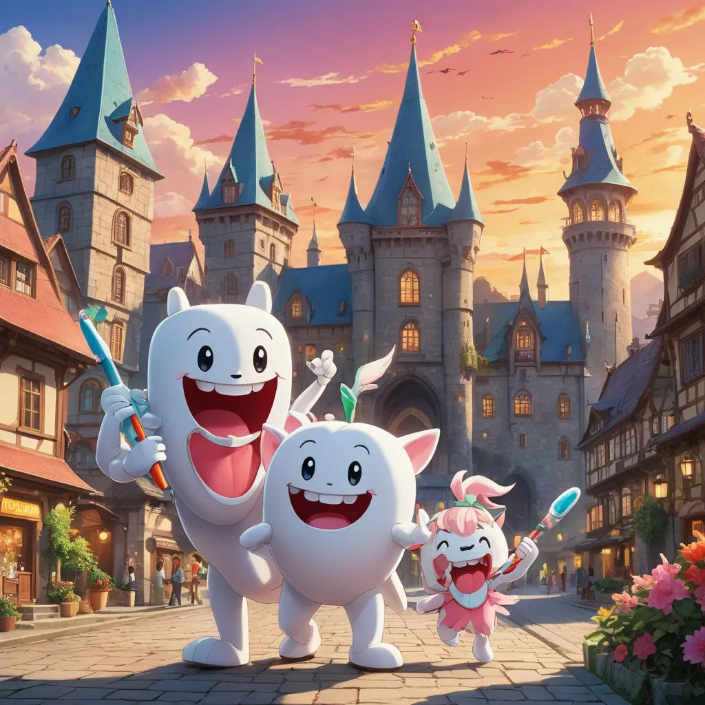 a cartoon character with a toothbrush and toothpaste in front of a castle with a toothbrush, sots art, concept art, disney, key art