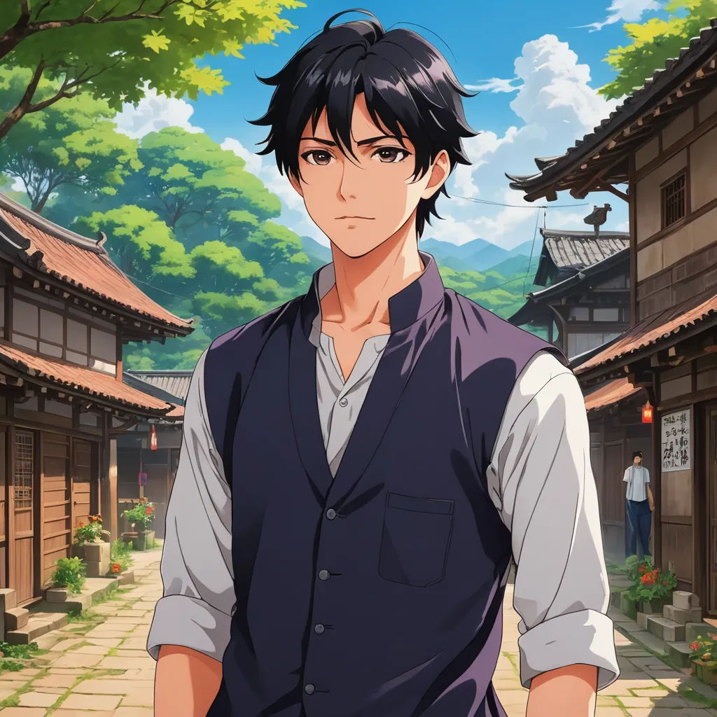 a man in a vest standing in front of a building with a tree in the background and a man in a white shirt and tie, fine art, a character portrait, Adam Manyoki, official art