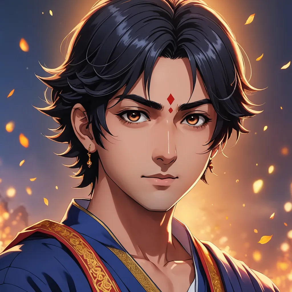 a man with black hair and a red nose wearing a blue outfit and a red cross on his forehead, sots art, a character portrait, Du Jin, rossdraws global illumination
