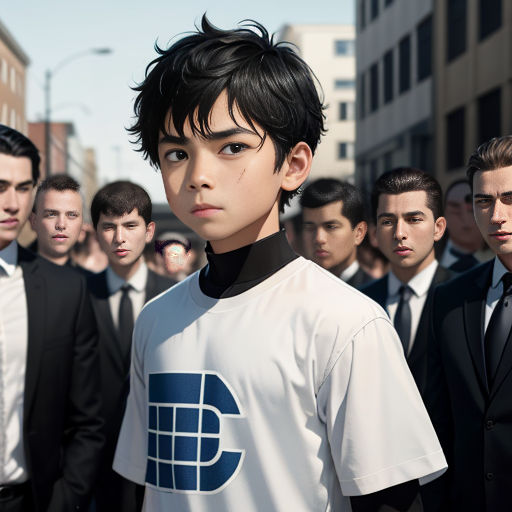 a group of men in suits and ties standing in a street with a man in a white shirt and black tie